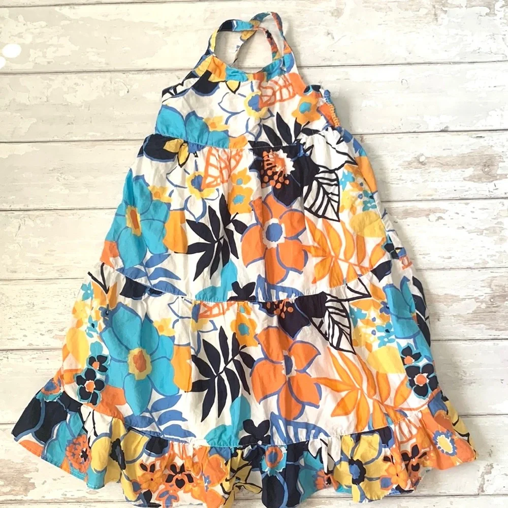 Gymboree Size 9 Girls Summer Sundress Floral Flower Print Dress Orange Bue Kids